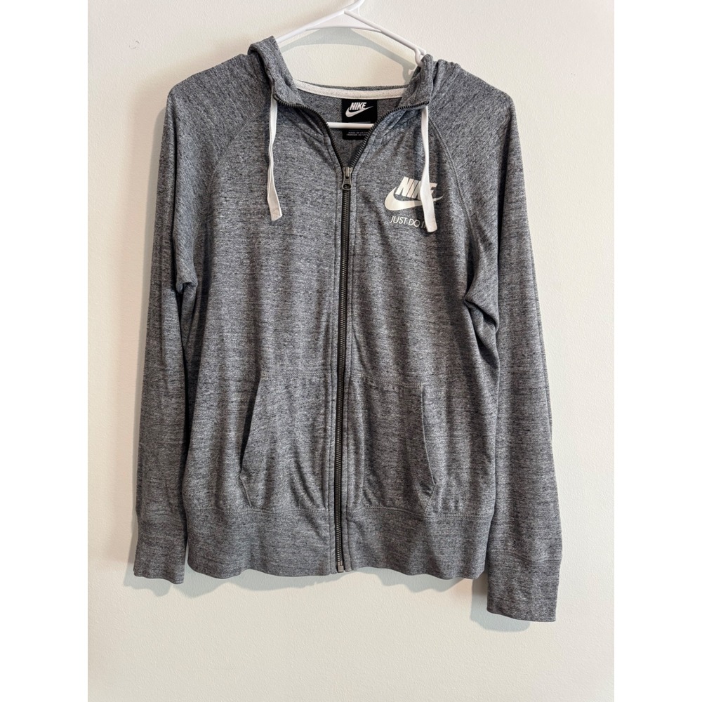 Nike Sportswear Gym Vintage Hoodie‎ Women Medium Gray Full Zip Just Do It